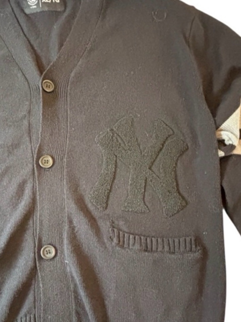 NY Yankees Knit Cardigan Black Varsity Style Button Sweater XL